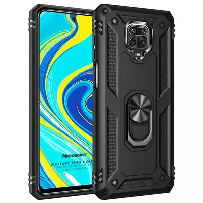 Microsonic Xiaomi Redmi Note 9 Pro Kılıf Military Ring Holder Siyah