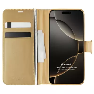 Microsonic Apple iPhone 17 Pro Kılıf Delux Leather Wallet Gold