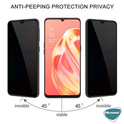 Microsonic Oppo F9 / F9 Pro Invisible Privacy Kavisli Ekran Koruyucu Siyah