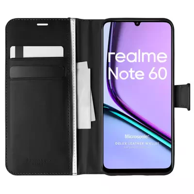 Microsonic Realme Note 60 Kılıf Delux Leather Wallet Siyah