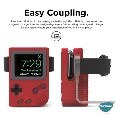 Microsonic Apple Watch SE 3 44mm Masaüstü Şarj Standı Gameboy Kırmızı