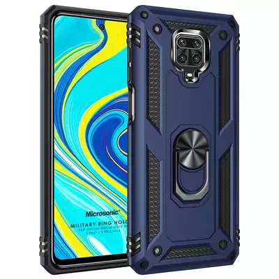 Microsonic Xiaomi Redmi Note 9 Pro Kılıf Military Ring Holder Lacivert