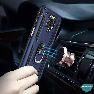 Microsonic Xiaomi Redmi Note 9 Pro Kılıf Military Ring Holder Lacivert