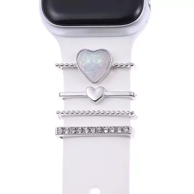 Microsonic Apple Watch SE 3 44mm Kordon Süsü Charm İnci Kalp Gümüş