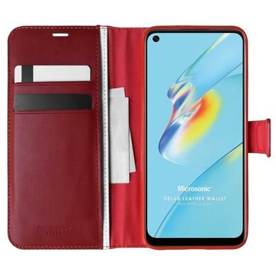 Microsonic Oppo A54 4G Kılıf Delux Leather Wallet Kırmızı