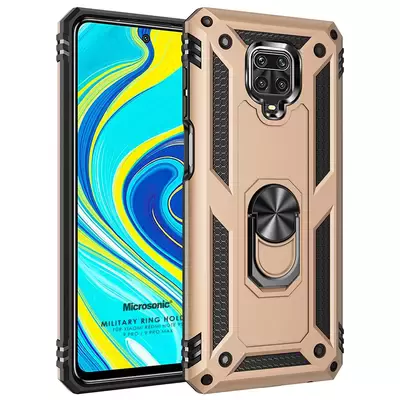 Microsonic Xiaomi Redmi Note 9 Pro Kılıf Military Ring Holder Gold