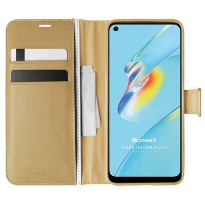 Microsonic Oppo A54 4G Kılıf Delux Leather Wallet Gold