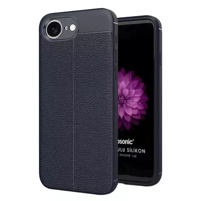 Microsonic Apple iPhone 16e Kılıf Deri Dokulu Silikon Lacivert