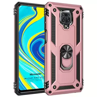 Microsonic Xiaomi Redmi Note 9 Pro Max Kılıf Military Ring Holder Rose Gold