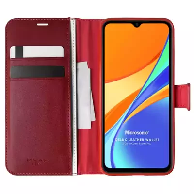 Microsonic Xiaomi Redmi 10A Kılıf Delux Leather Wallet Kırmızı