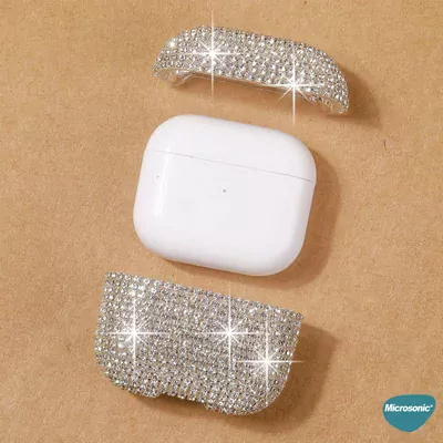 Microsonic AirPods Pro Kılıf Diamond Swarovski Görünümlü Taşlı Siyah