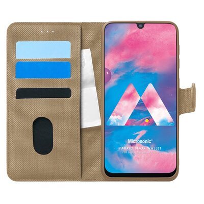 Microsonic Samsung Galaxy M30 Kılıf Fabric Book Wallet Gold