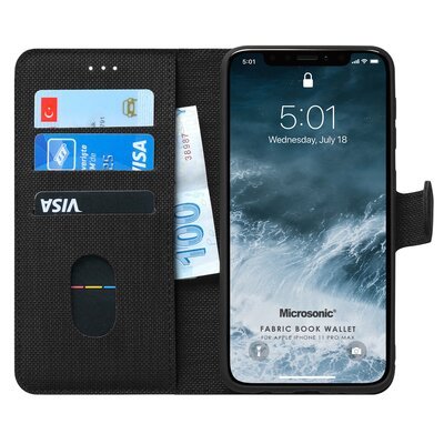 Microsonic Apple iPhone 11 Pro Kılıf Fabric Book Wallet Siyah