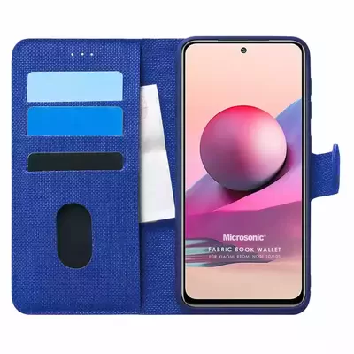 Microsonic Xiaomi Poco M5s Kılıf Fabric Book Wallet Lacivert