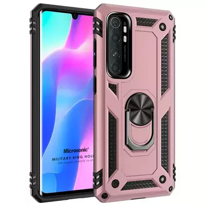 Microsonic Xiaomi Mi Note 10 Lite Kılıf Military Ring Holder Rose Gold