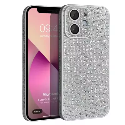 Microsonic Apple iPhone 11 Kılıf Bling Rhinestones Gümüş