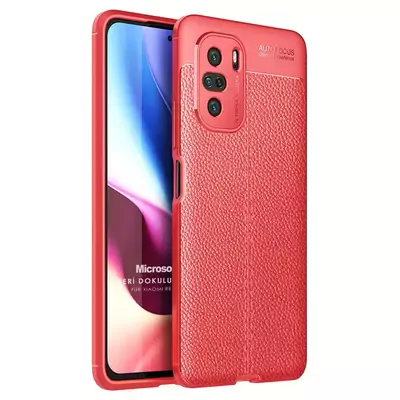 Microsonic Xiaomi Redmi K40 Kılıf Deri Dokulu Silikon Kırmızı