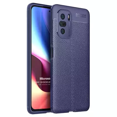 Microsonic Xiaomi Redmi K40 Pro Kılıf Deri Dokulu Silikon Lacivert