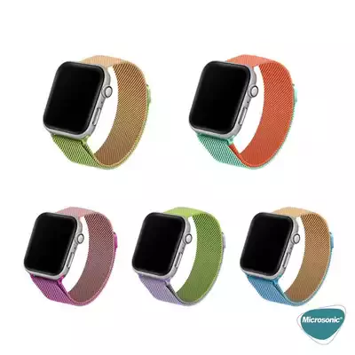 Microsonic Apple Watch Ultra 2 Dual Color Milanese Loop Kordon Gold Yeşil