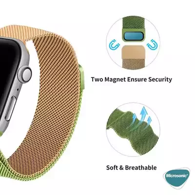 Microsonic Apple Watch Ultra 2 Dual Color Milanese Loop Kordon Gold Mavi