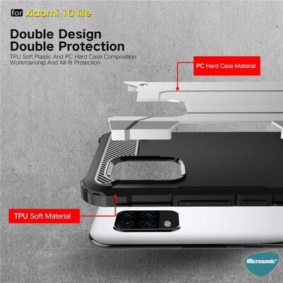 Microsonic Xiaomi Mi 10 Lite Kılıf Rugged Armor Gümüş