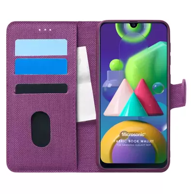 Microsonic Samsung Galaxy M21 Kılıf Fabric Book Wallet Mor