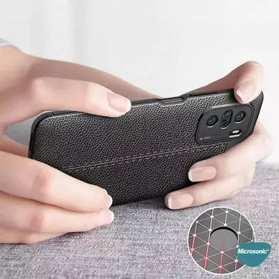 Microsonic Xiaomi Poco F3 Kılıf Deri Dokulu Silikon Lacivert