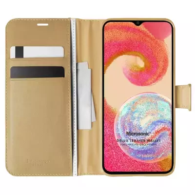 Microsonic Samsung Galaxy A04e Kılıf Delux Leather Wallet Gold