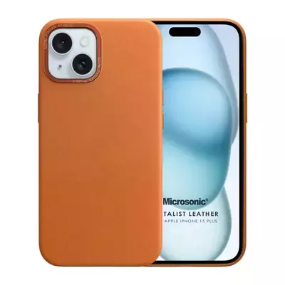 Microsonic Apple iPhone 15 Plus Kılıf Metalist Leather Turuncu