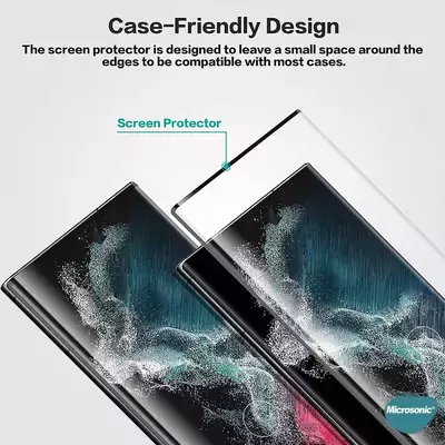 Microsonic Samsung Galaxy S23 Ultra Kavisli Temperli Cam Ekran Koruyucu Film Siyah