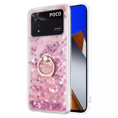 Microsonic Xiaomi Poco X4 Pro 5G Kılıf Glitter Liquid Holder Pembe