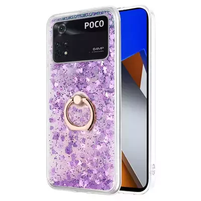 Microsonic Xiaomi Poco X4 Pro 5G Kılıf Glitter Liquid Holder Mor