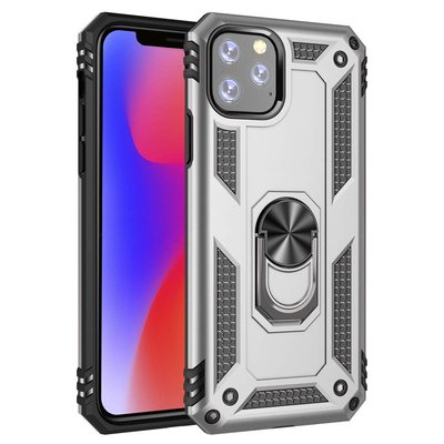 Microsonic Apple iPhone 11 Pro Max Kılıf Military Ring Holder Gümüş