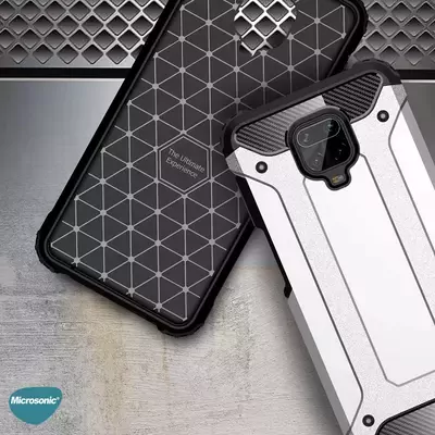 Microsonic Xiaomi Redmi Note 9 Pro Max Kılıf Rugged Armor Gümüş