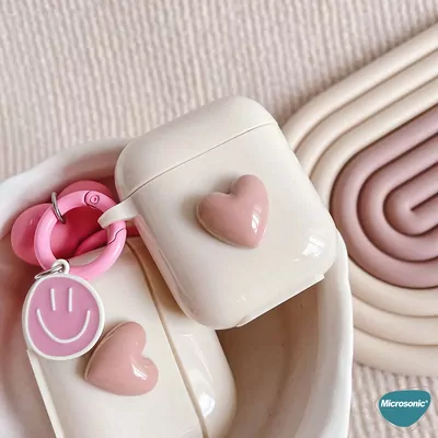 Microsonic Airpods 4.Nesil / ANC Kılıf Süslü Kalp Desenli Rose Gold