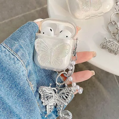 Microsonic Airpods 4.Nesil / ANC Kılıf Kelebek Figürlü Parıltılı Şeffaf