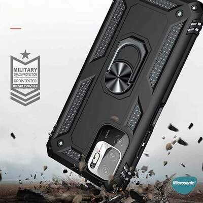 Microsonic Xiaomi Redmi Note 10 5G Kılıf Military Ring Holder Gümüş