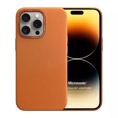 Microsonic Apple iPhone 14 Pro Kılıf Metalist Leather Turuncu