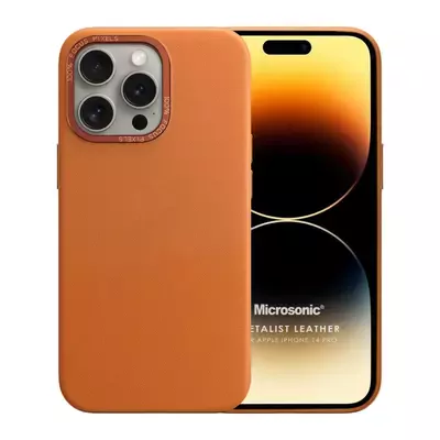 Microsonic Apple iPhone 14 Pro Kılıf Metalist Leather Turuncu