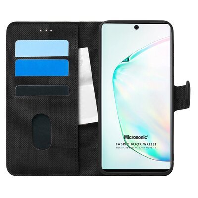 Microsonic Samsung Galaxy Note 10 Kılıf Fabric Book Wallet Siyah