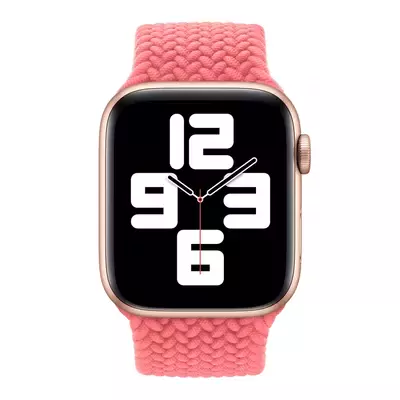 Microsonic Apple Watch Series 7 41mm Kordon, (Small Size, 127mm) Braided Solo Loop Band Pembe