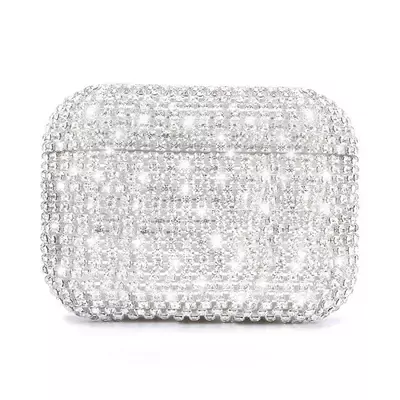 Microsonic Airpods 4.Nesil / ANC Kılıf Diamond Swarovski Görünümlü Taşlı Gümüş