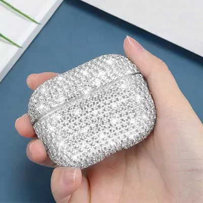Microsonic Airpods 4.Nesil / ANC Kılıf Diamond Swarovski Görünümlü Taşlı Gümüş