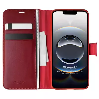 Microsonic Apple iPhone 16e Kılıf Delux Leather Wallet Kırmızı