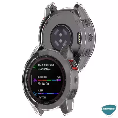 Microsonic Garmin Fenix 7X Sapphire Solar Kılıf 360 Full Round Soft Silicone Şeffaf