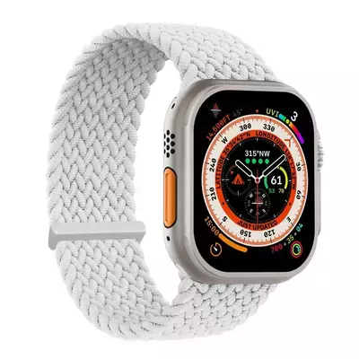 Microsonic Apple Watch SE 3 44mm Kordon, (Medium Size, 147mm) Knitted Fabric Single Loop Beyaz
