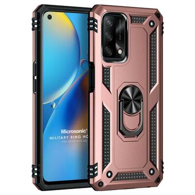 Microsonic Oppo A74 4G Kılıf Military Ring Holder Rose Gold