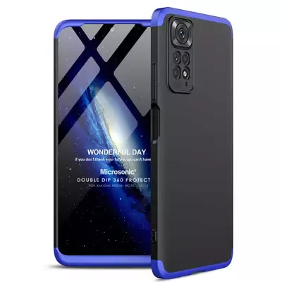 Microsonic Xiaomi Redmi Note 11 Pro 5G Kılıf Double Dip 360 Protective AYS Siyah Mavi