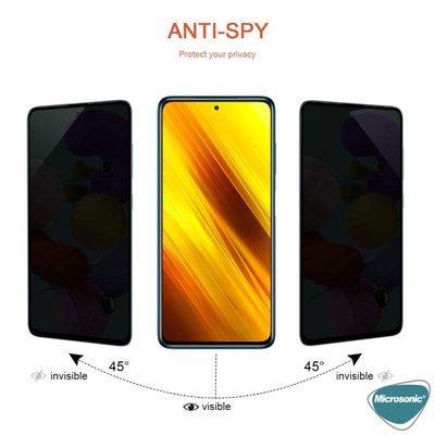 Microsonic Xiaomi Poco X3 NFC Invisible Privacy Kavisli Ekran Koruyucu Siyah