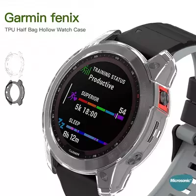 Microsonic Garmin Fenix 7 Solar Kılıf 360 Full Round Soft Silicone Şeffaf